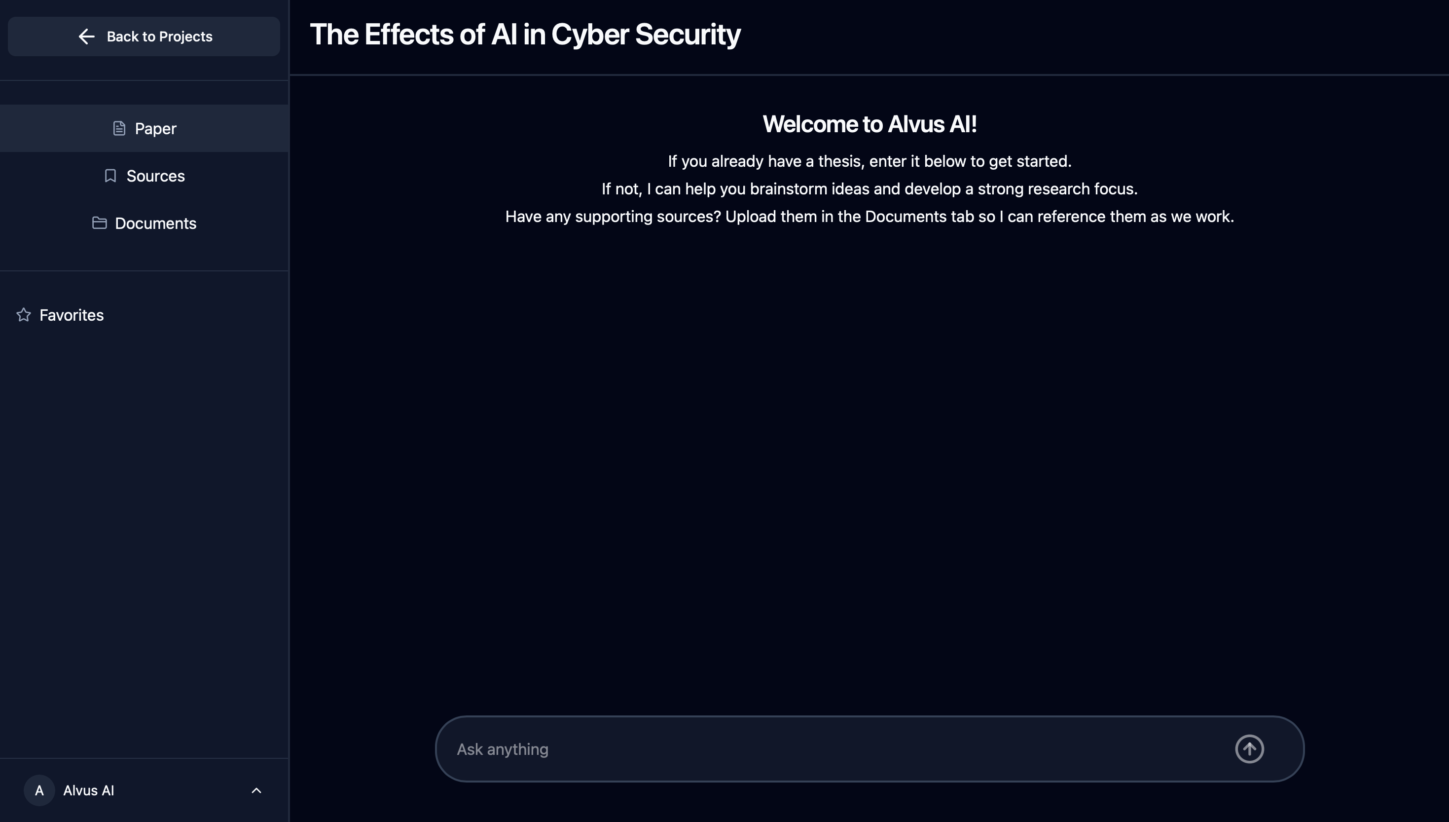 alvus ai project dashboard